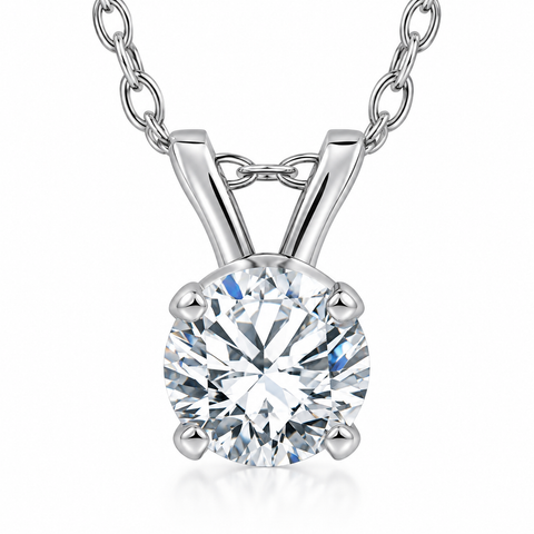 3/8 Ct Solitaire Natural Round Cut Diamond Pendant Necklace 18" 14K White Gold