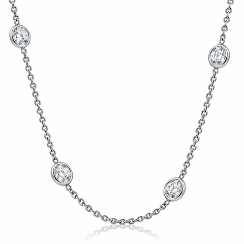 4Ct Floating Diamond Station Bezel Necklace 14K White Gold Lab Grown (E-F, VS)