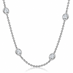 4Ct Floating Diamond Station Bezel Necklace 14K White Gold Lab Grown (E-F, VS)