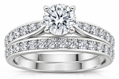 1.58 Ct Diamond Engagement Wedding Ring Set 14k White Gold Moissanite (G-H, VS)