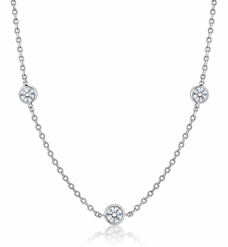 1 1/5 Ct Floating Diamond Bezel Station Necklace Lab Grown 14k Gold 18"