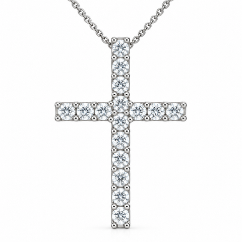 1 Ct Diamond Cross 14k White Gold 18" Chain Womens Necklace (1 1/4 inch tall)