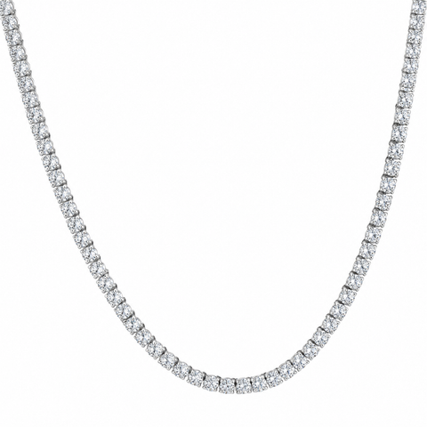 15"  20Ct TW Round Cut lab Grown Diamond Tennis Necklace 14K White Gold