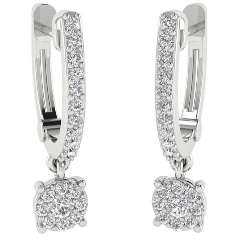 G SI 1/3 ct Diamond Round Dangle Womens Round Hoops Earrings 10k White Gold
