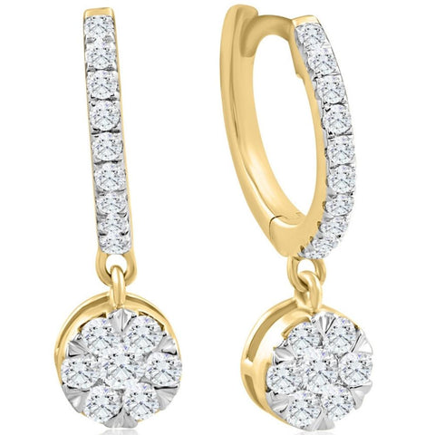 VS .67Ct Diamond Hoops Drop Dangle Earrings Yellow Gold Women's 1" Tall Lab Grown