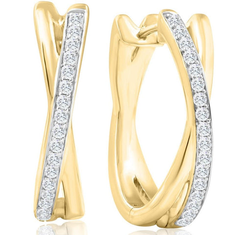 GVS 1/2Ct Diamond Hoops Yellow Gold 10grams Lab Grown 1" Tall Women's Earrings