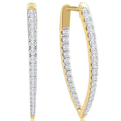 .90Ct Diamond Round Cut Pave Inside Outside Hoops Yellow Gold Earrings Lab Grown