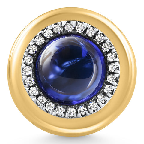 7.62Ct Natural Tanzanite & Lab Grown Diamond Button Ring 14k Yellow Gold