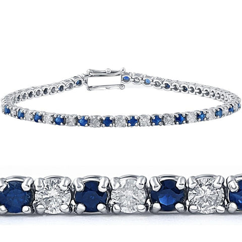 5ct TW Natural Blue Sapphire & Diamond Genuine Tennis Bracelet 14K White Gold