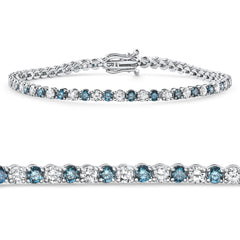 5Ct Blue & White Diamond Tennis Bracelet 14k Gold Lab Grown 7"