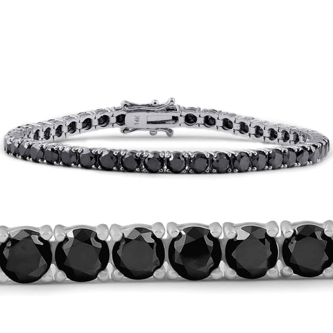 11.50Ct 14k White Gold Black Diamond Round-Cut Tennis Bracelet 7"