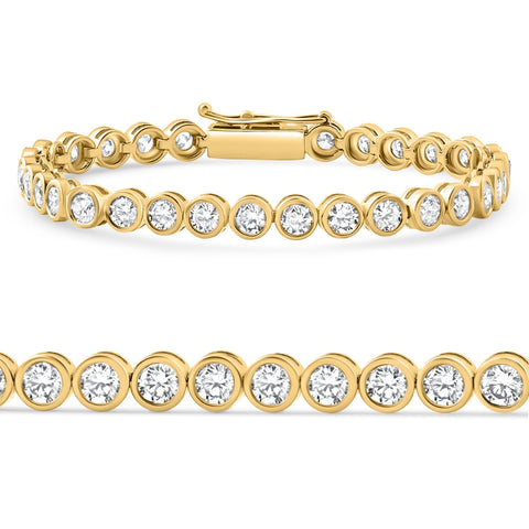 8Ct Bezel Diamond Tennis Bracelet Yellow Gold Lab Grown