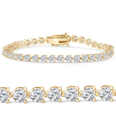 Certified 4.20Ct TW Diamond 3-Prong Tennis Bracelet 7" 14k Yellow Gold Lab Grown