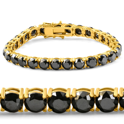 Huge 35Ct Black Diamond 14k Yellow Gold Women's Tennis Bracelet 7"