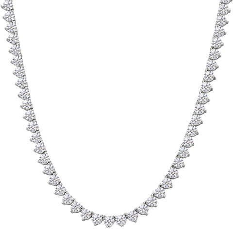 26Ct Diamond Tennis Necklace 3-Prong 14k White Gold 18" Lab Grown (GH/VS2-SI1)