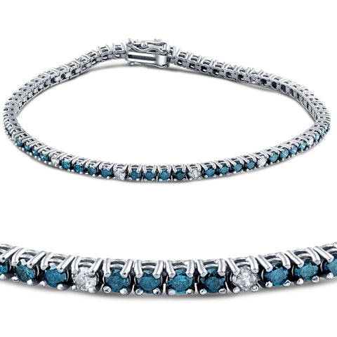 2ct T.W. Round Cut Blue & White Diamond Tennis Bracelet 14K White Gold