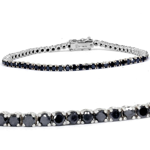 3 Ct TW Genuine Black Diamond Women's Tennis Bracelet 14K White Gold 7"