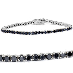 3 Ct TW Genuine Black Diamond Women's Tennis Bracelet 14K White Gold 7"
