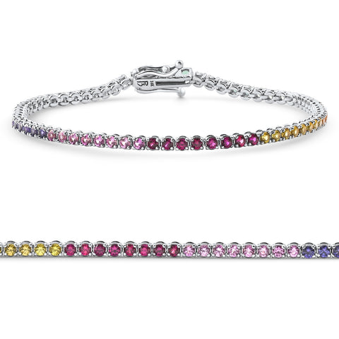 14k White Gold Ombre Round Cut Rainbow Women's Tennis Bracelet 7"