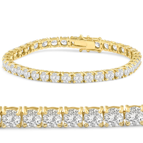13 Ct. Round Cut Natural Diamond 14K Yellow Gold Round Cut Tennis Bracelet 7"