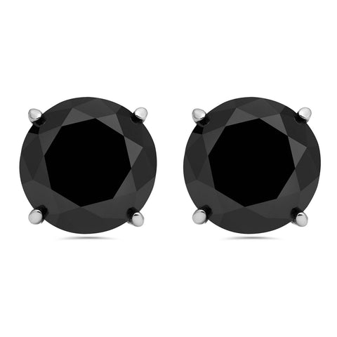 3 TCW 14k White Gold Round Black Diamond Stud Earrings