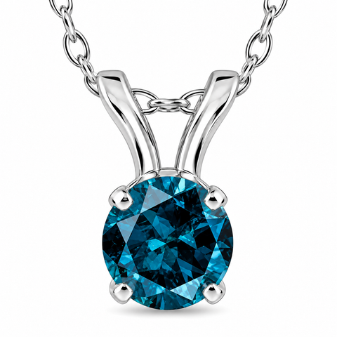 3/4ct Blue Diamond Solitaire 14K White Gold Pendant