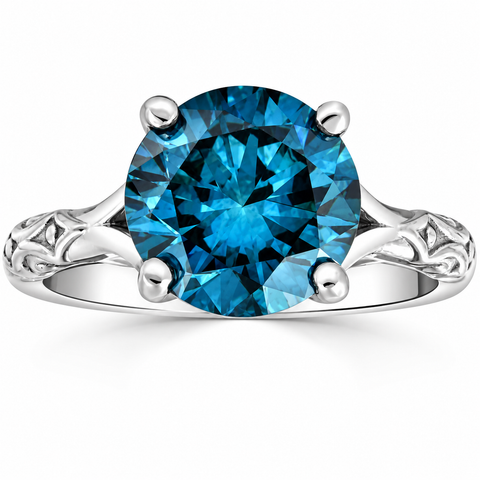 VS 3Ct Blue Diamond Solitaire Engagement Ring Lab Grown in White Gold