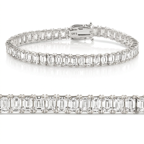 20Ct Emerald Cut Diamond Tennis Bracelet 14k Gold 7" Lab Grown