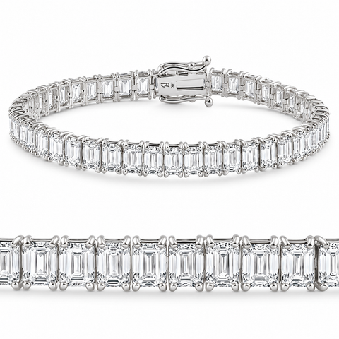 20Ct Emerald Cut Diamond Tennis Bracelet 14k Gold 7" Lab Grown