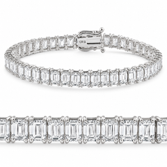 20Ct Emerald Cut Diamond Tennis Bracelet 14k Gold 7" Lab Grown
