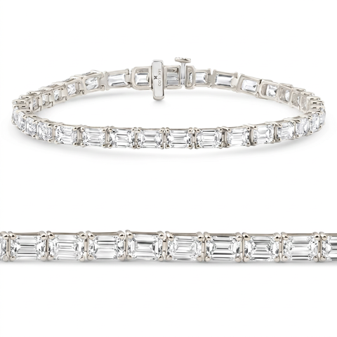 E-F VS 11Ct Emerald Cut Diamond Tennis Bracelet 14k White Gold 7" Lab Grown