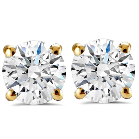1 1/2 ct Round Round Diamond Studs with Screw Backs 14k Yellow Gold