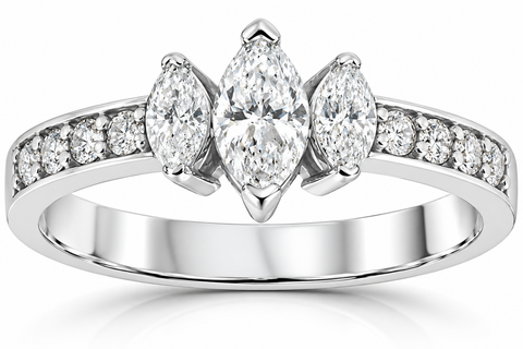 1ct 3-Stone Marquise Diamond Engagement Ring 14K White Gold