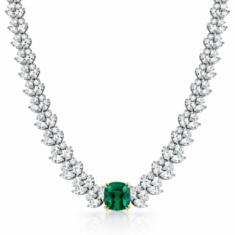 16.65Ct Natural Diamond Necklace 18k White Gold Asscher Lab Grown 12mm Emerald