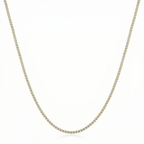 7Ct TW Diamond Tennis Necklace 4-Prong 14k Yellow Gold 16.5" Lab Grown