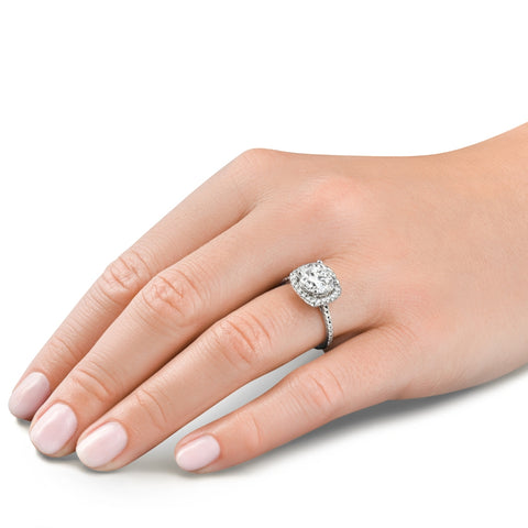 Certified 3 1/2Ct Cushion Halo Diamond Engagement Ring 14k Gold or Pt Lab Grown