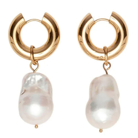18k Yellow Gold Plated 2" Fresh Water Pearl Hoops