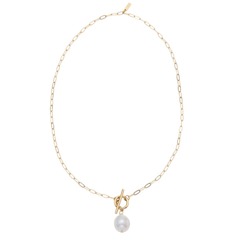 18k Yellow Gold Plated Cable Chain Fresh Water Pearl Cassis Necklace 18.5"