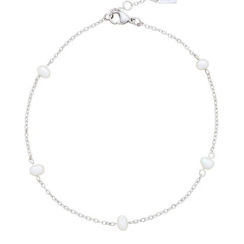 Max Anklet Silver Plated 9.5" 5mm Freshwater Pearls Lobster Clasp