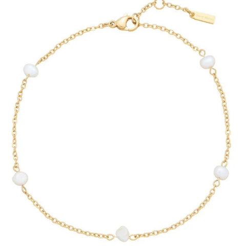 Max Anklet 9.5"18k Yellow Gold Plated 5mm Freshwater Pearls Lobster Clasp