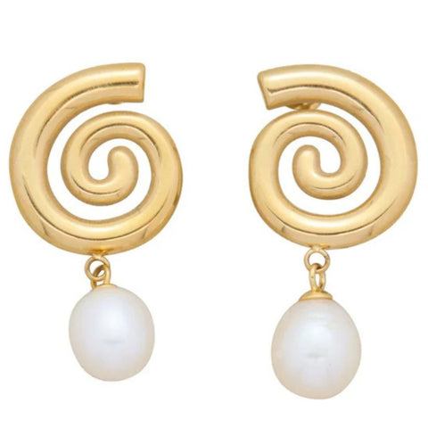 18k Yellow Gold Plated 1.5" Fresh Water Pearl Push Back Studs