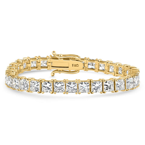 E-F VS 25Ct Princess Diamond Tennis Bracelet 14k Yellow Gold 7" Lab Grown