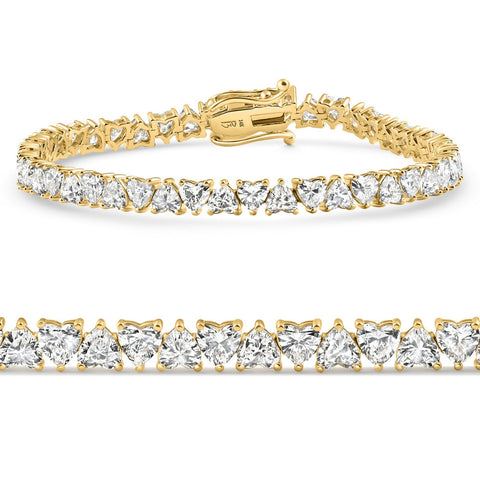 E-F VS 10.50Ct Heart Cut Diamond Tennis Bracelet 14k Yellow Gold 7" Lab Grown