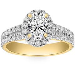 VS 2Ct Diamond Oval Lab Grown Halo Engagement Ring White, Yellow or Rose Gold