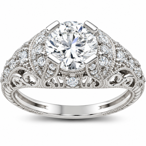 Lab Grown Diamond Engagement Ring 1 1/5ct Filligre Antique 14K White Gold