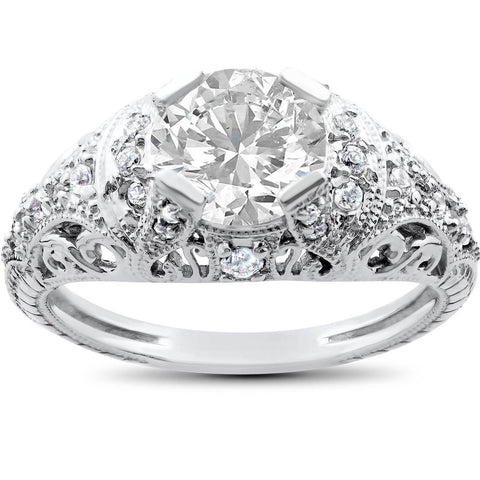 Lab Grown Diamond Engagement Ring 1 1/5ct Filligre Antique 14K White Gold