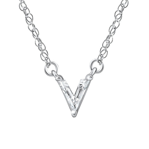 Diamond "V" Initial Pendant 18" Necklace 14K White Gold Lab Grown