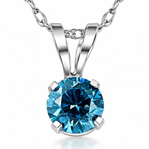 VS 3/8Ct Round Blue Diamond Solitaire 14K White Gold Pendant Necklace Lab Grown