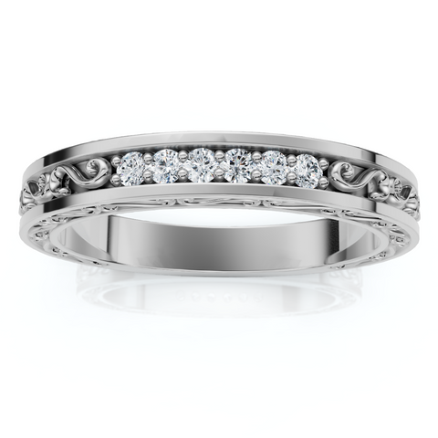 Stackable Diamond Wedding Ring Scroll Pattern Band 14k Gold Lab Grown