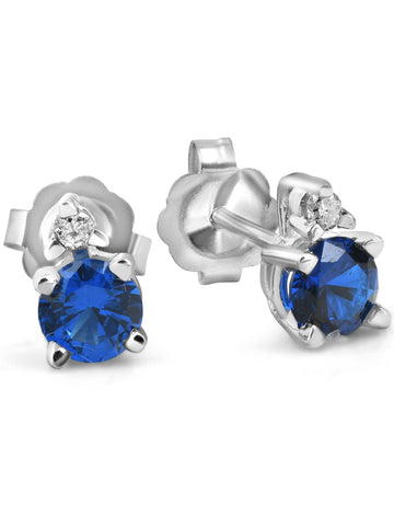 3/4 cttw Diamond & Synthetic Blue Sapphire Studs 14k White Gold Womens Earrings